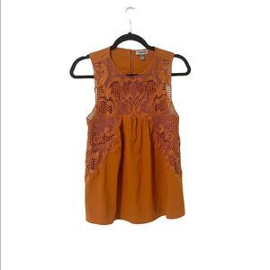 🟢Chelsea28 Lace Tank with Crochet Detailing in Rust Orange Size XS